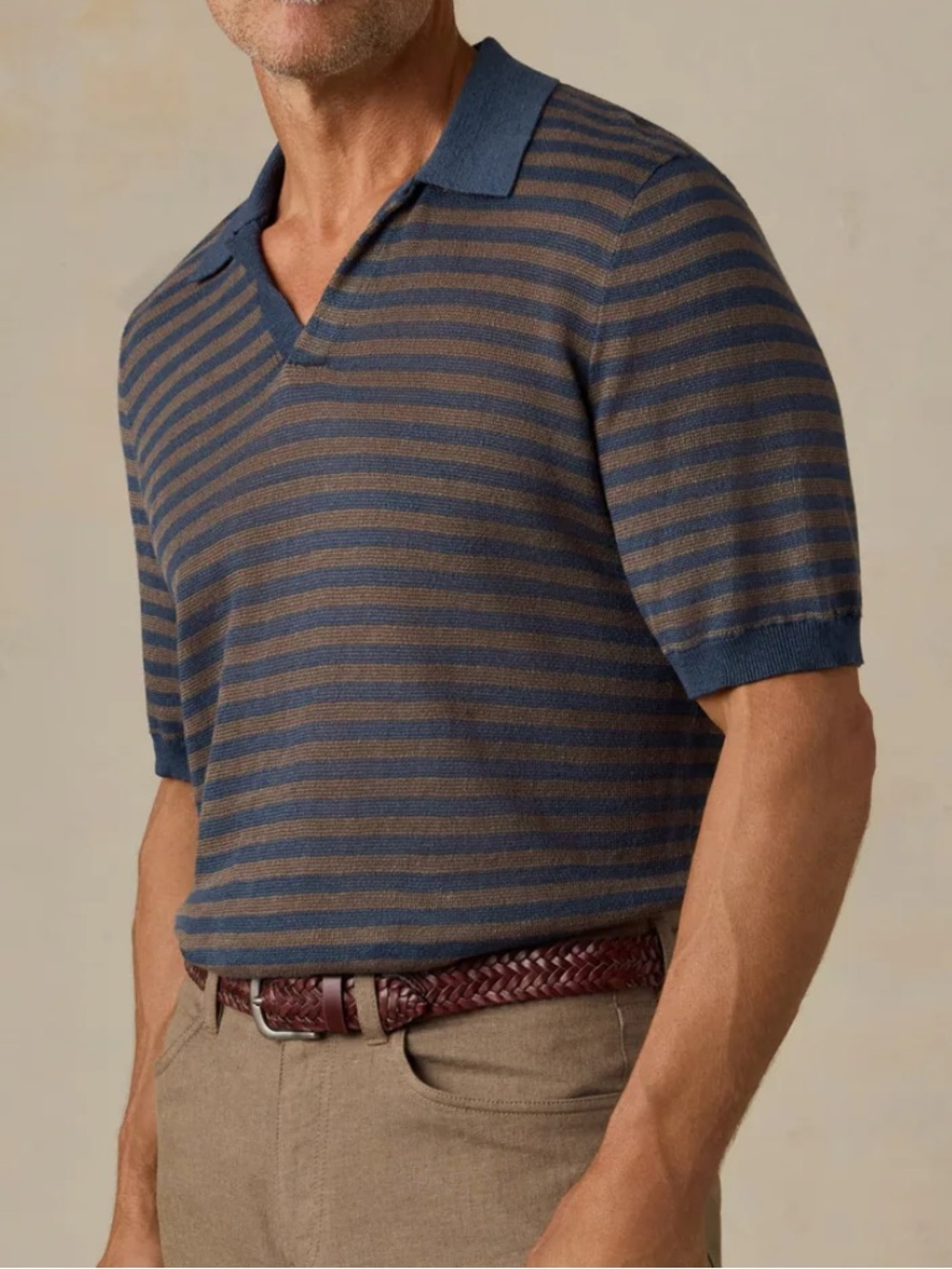 Faherty Men Shortsleeve Linen Sweater Polo Medium NWT